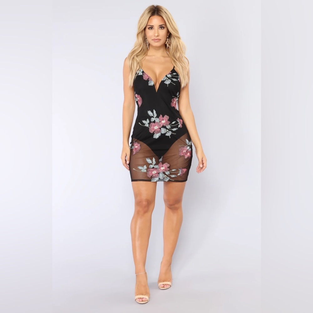 Fashion Nova Hollywood Hills Embroidered Dress - Black